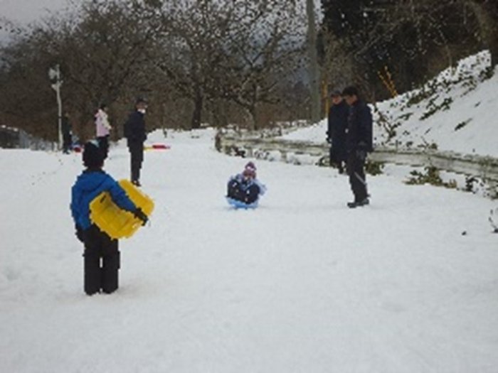 小学生のそり遊び