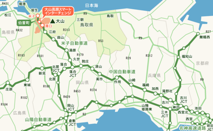 大山高原スマートインターチェンジの位置を表す地図