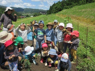 ジャガイモ掘りを楽しんだ幼稚園の皆さん