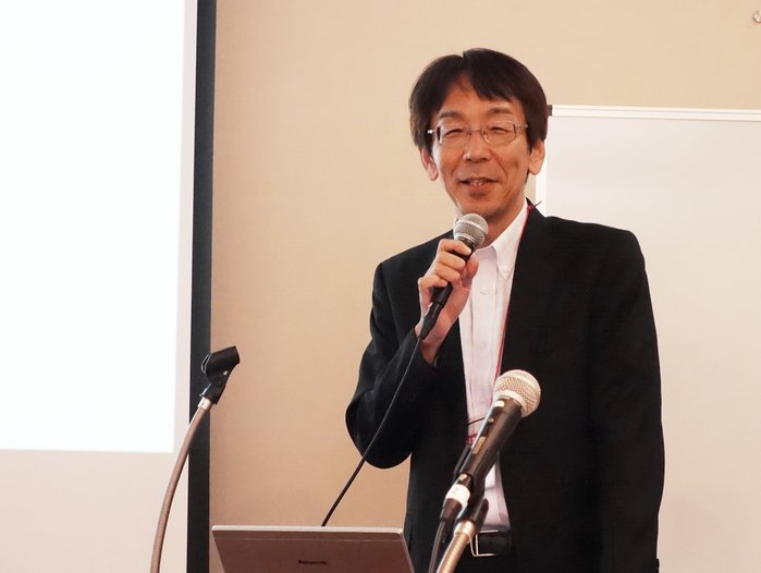 スポテックセミナーで講演する町長（東京ビッグサイト　7月9日撮影）.JPG